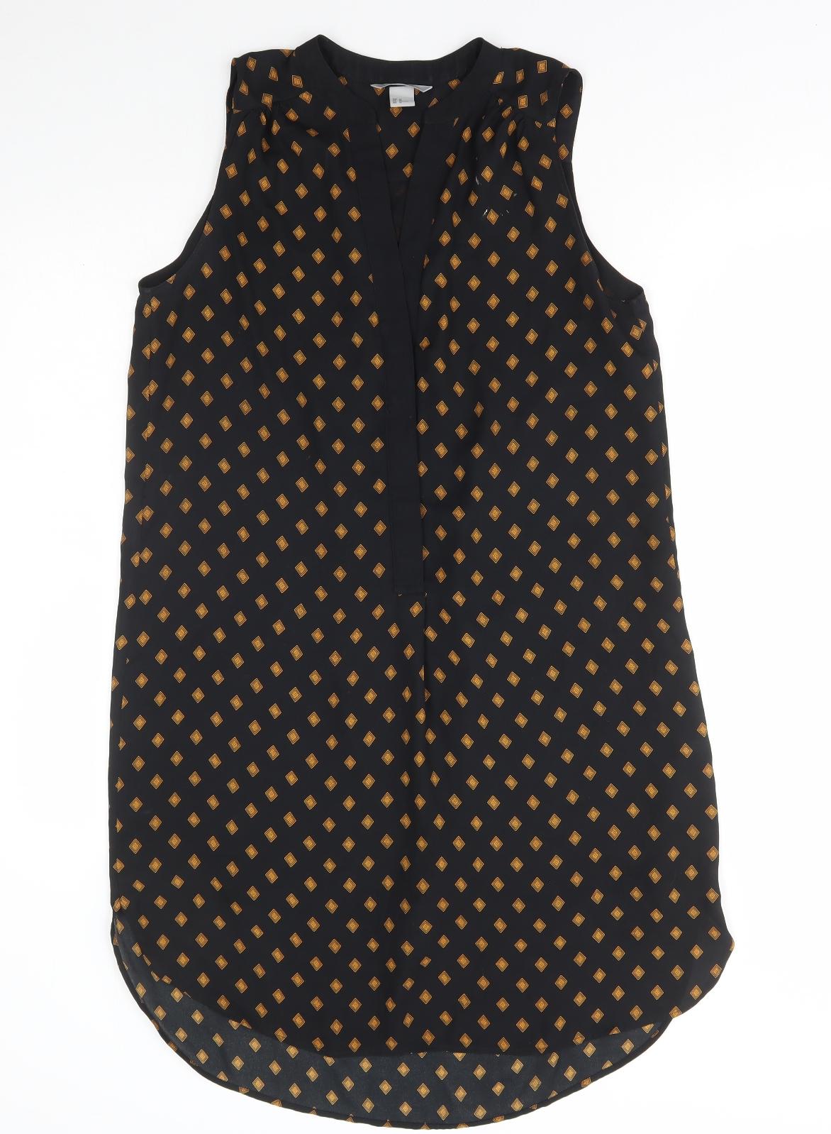 H&M Womens Black Geometric Polyester Tunic Tank Size 12 V-Neck
