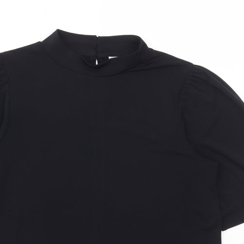 ICHI Womens Black Polyester Basic T-Shirt Size XS Mock Neck
