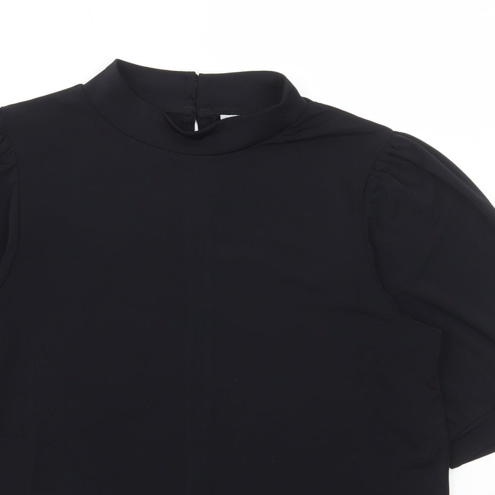 ICHI Womens Black Polyester Basic T-Shirt Size XS Mock Neck