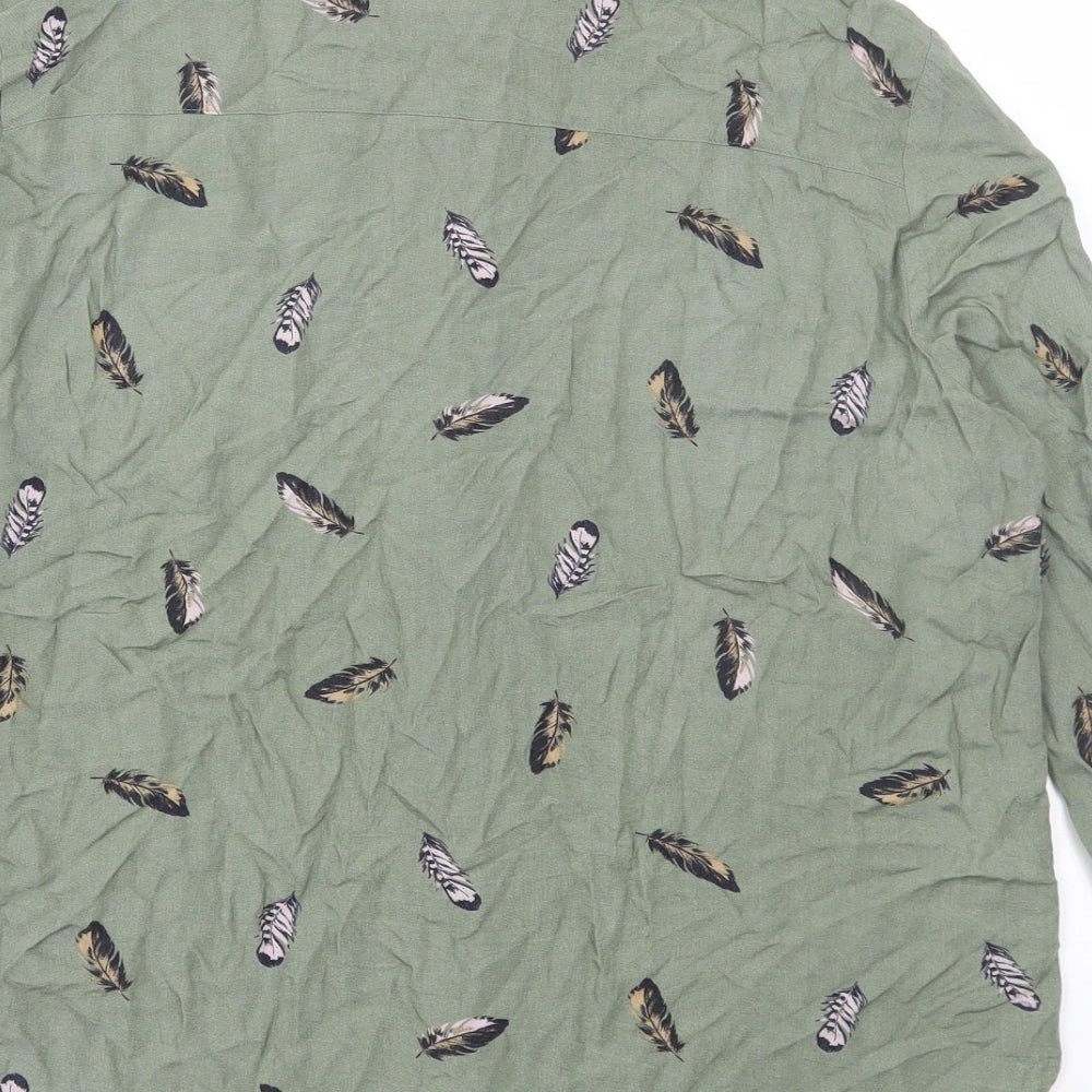 H&M Womens Green Geometric Viscose Basic Button-Up Size 10 Collared - Feathers
