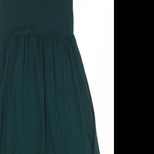 Miss Selfridge Womens Green Viscose A-Line Size 8 High Neck Button - Lace Detail
