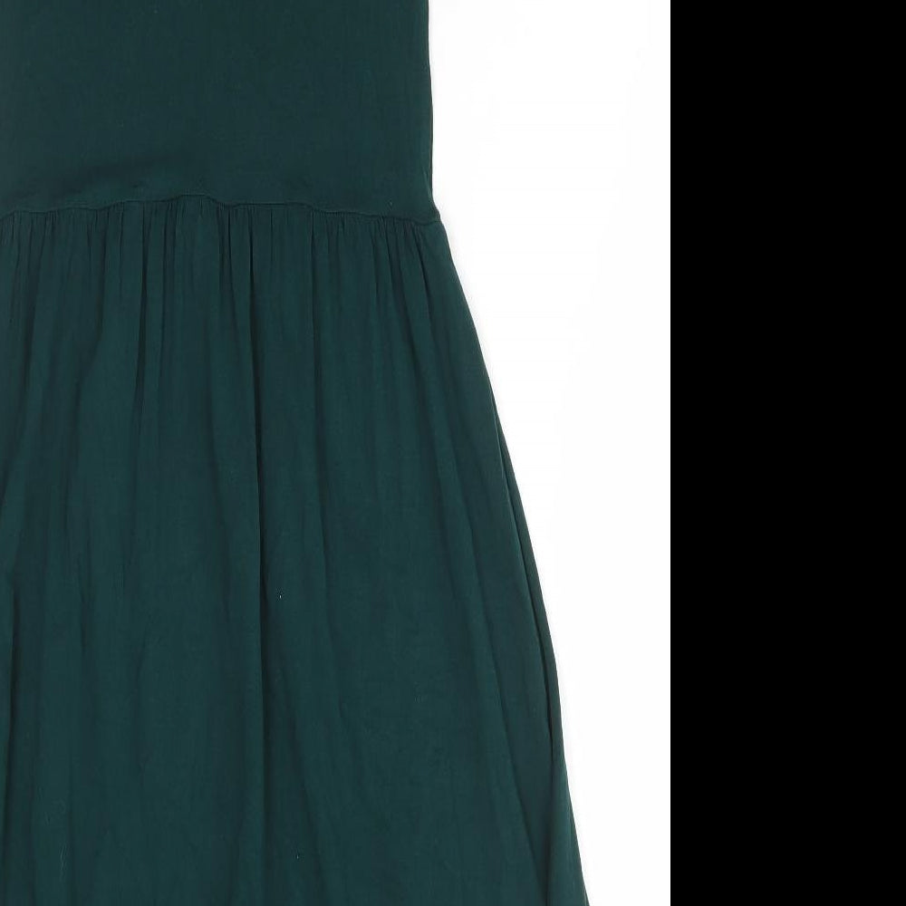 Miss Selfridge Womens Green Viscose A-Line Size 8 High Neck Button - Lace Detail