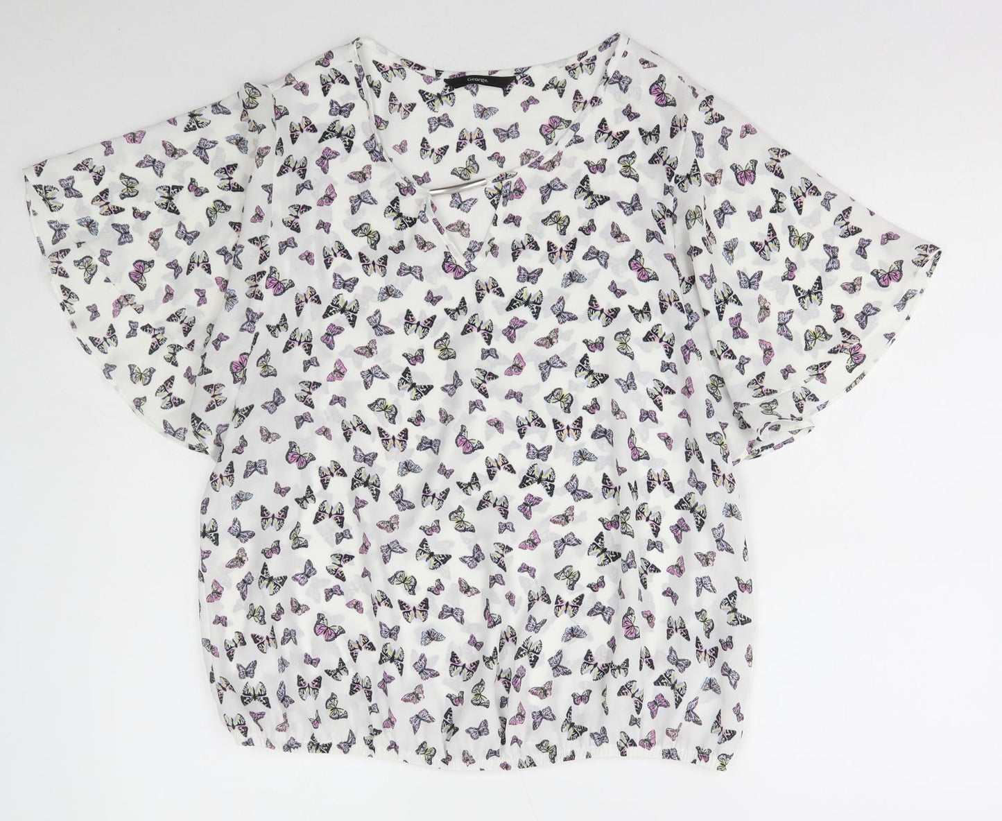George Womens Multicoloured Geometric Polyester Basic Blouse Size 12 V-Neck - Butterfly Print
