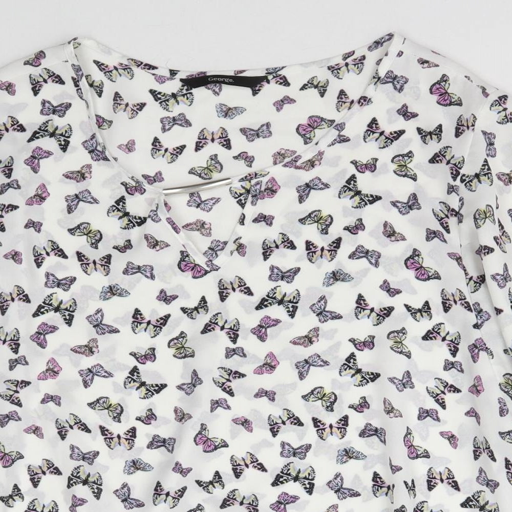George Womens Multicoloured Geometric Polyester Basic Blouse Size 12 V-Neck - Butterfly Print