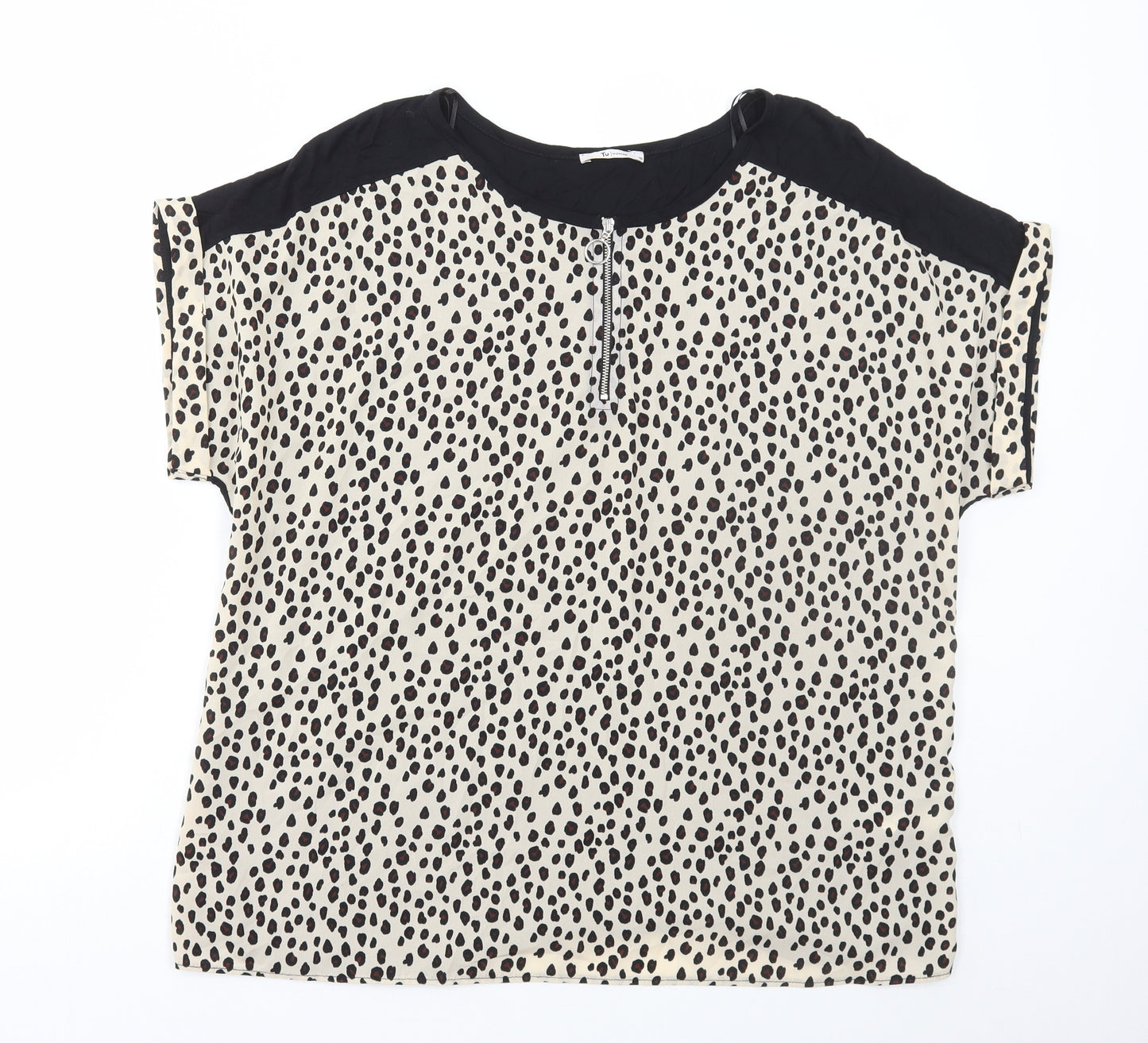 TU Womens Black Animal Print Polyester Basic T-Shirt Size 18 Round Neck - Leopard Print