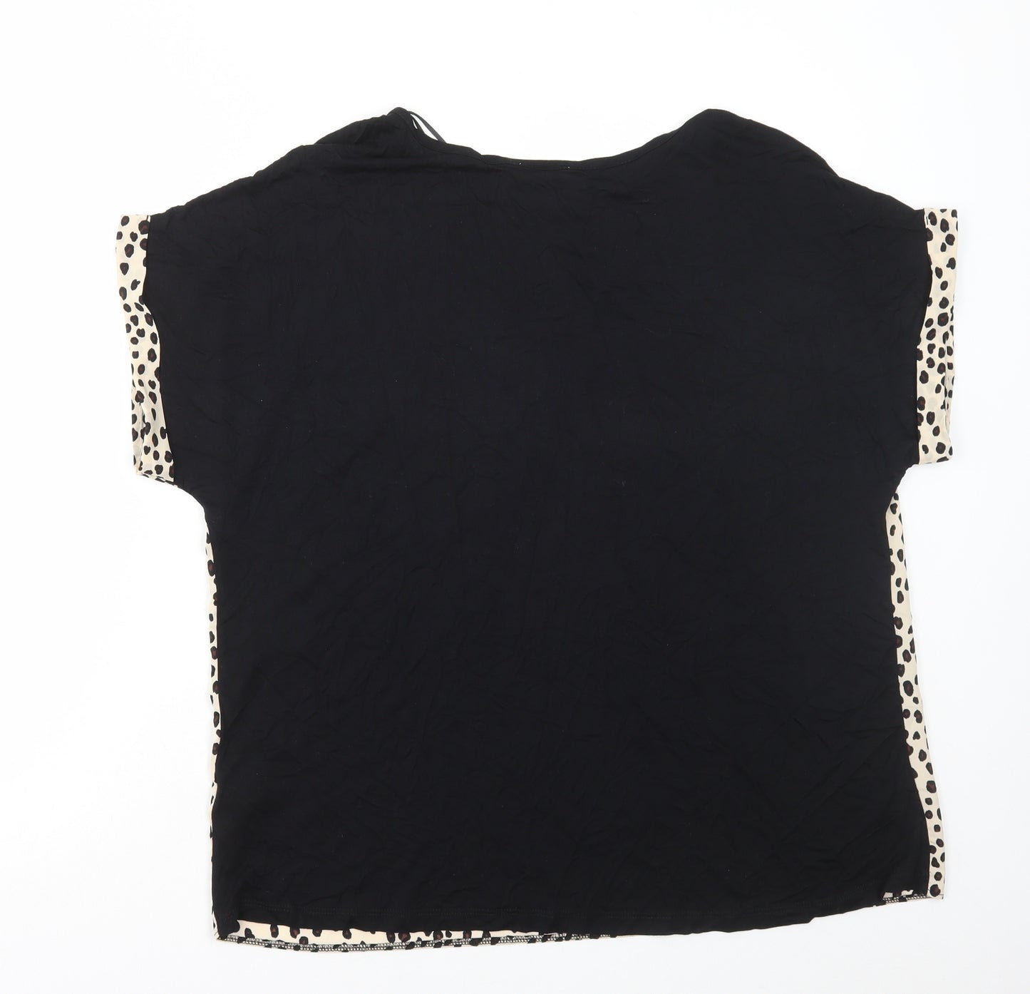 TU Womens Black Animal Print Polyester Basic T-Shirt Size 18 Round Neck - Leopard Print