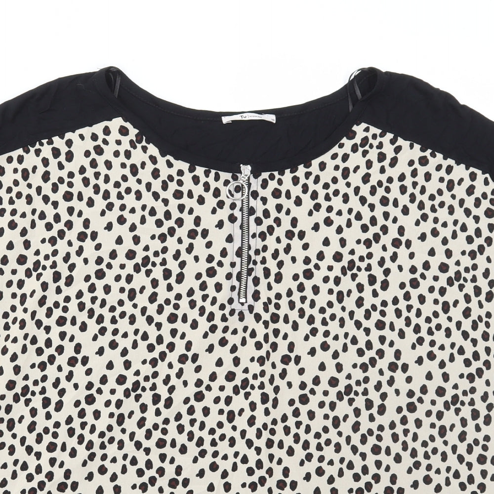 TU Womens Black Animal Print Polyester Basic T-Shirt Size 18 Round Neck - Leopard Print