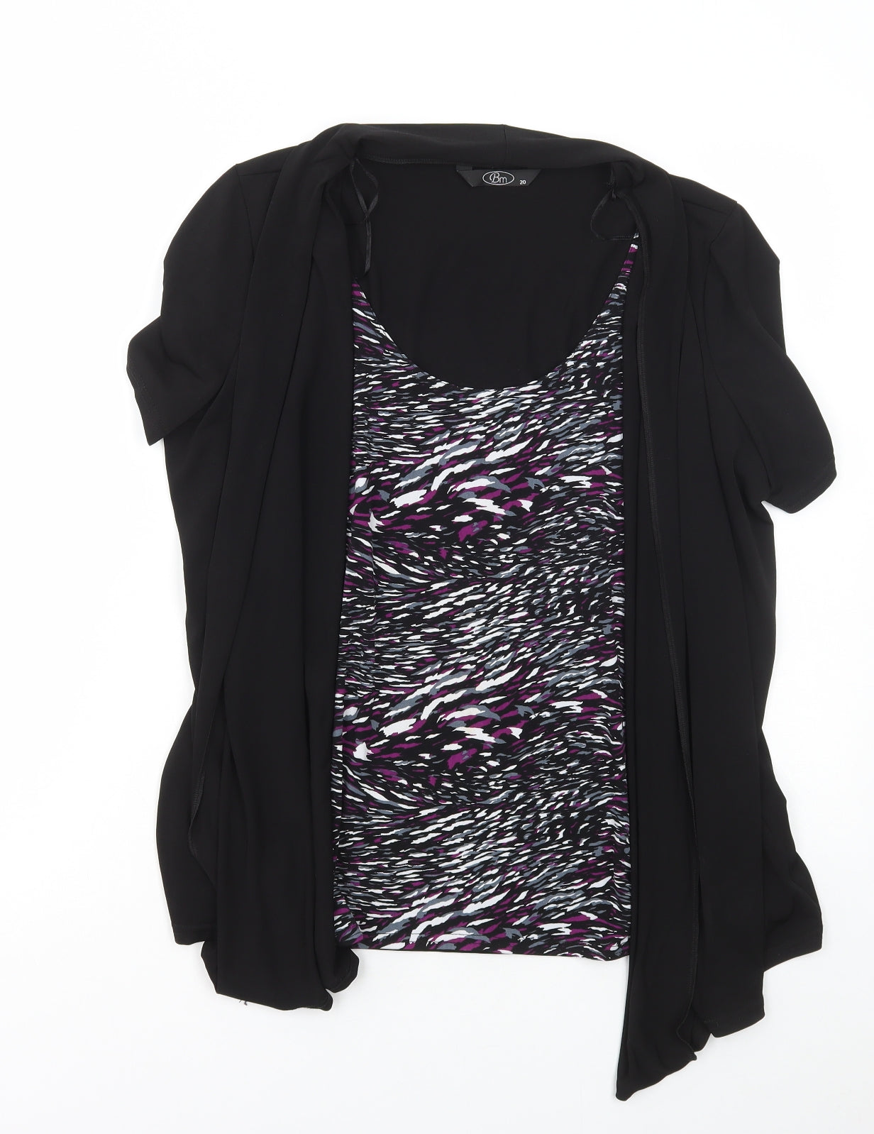 Bonmarché Womens Black Geometric Polyester Basic T-Shirt Size 20 Round Neck