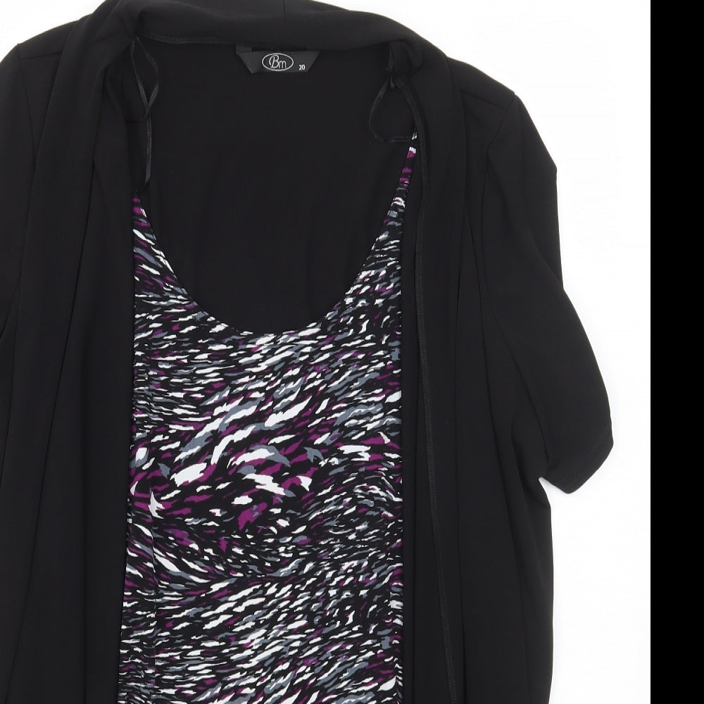 Bonmarché Womens Black Geometric Polyester Basic T-Shirt Size 20 Round Neck