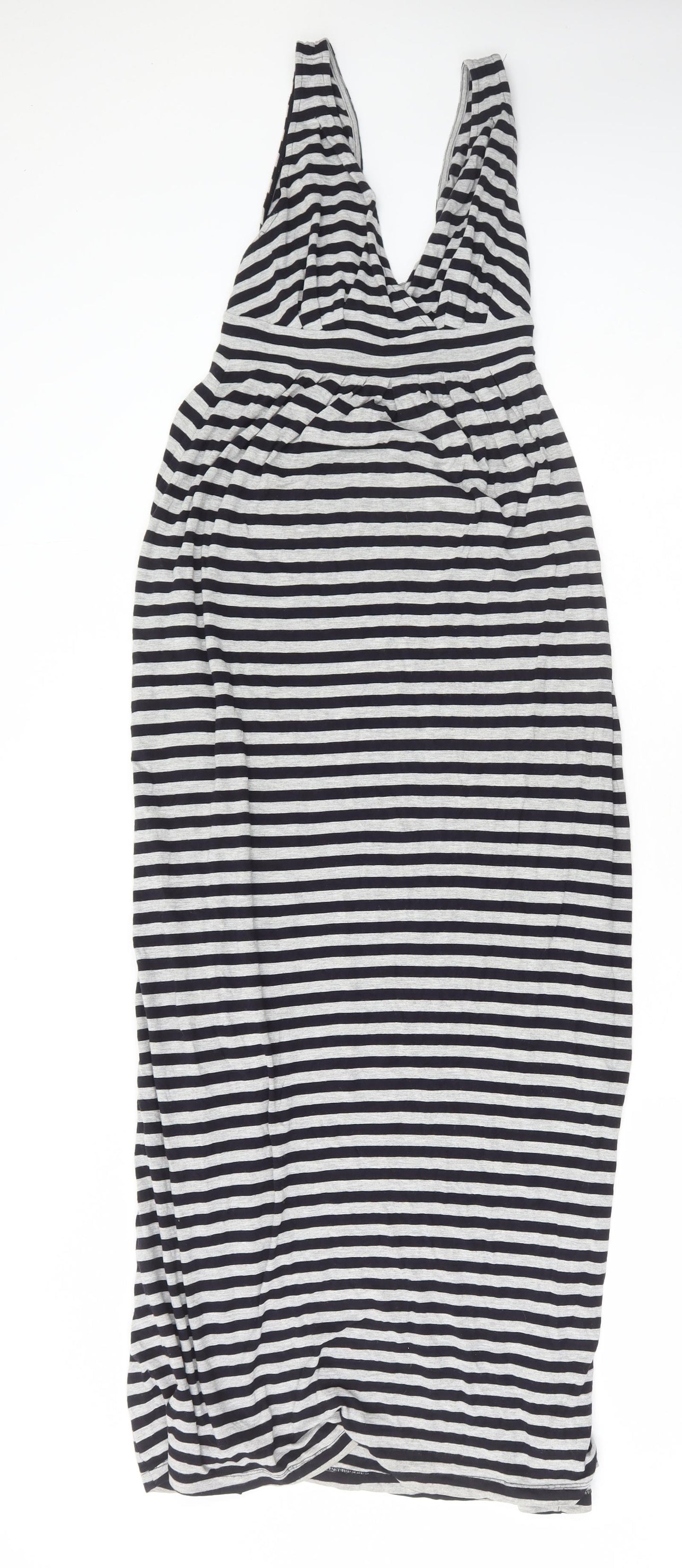 The White Company Womens Grey Striped Viscose Maxi Size XS V-Neck Pullover