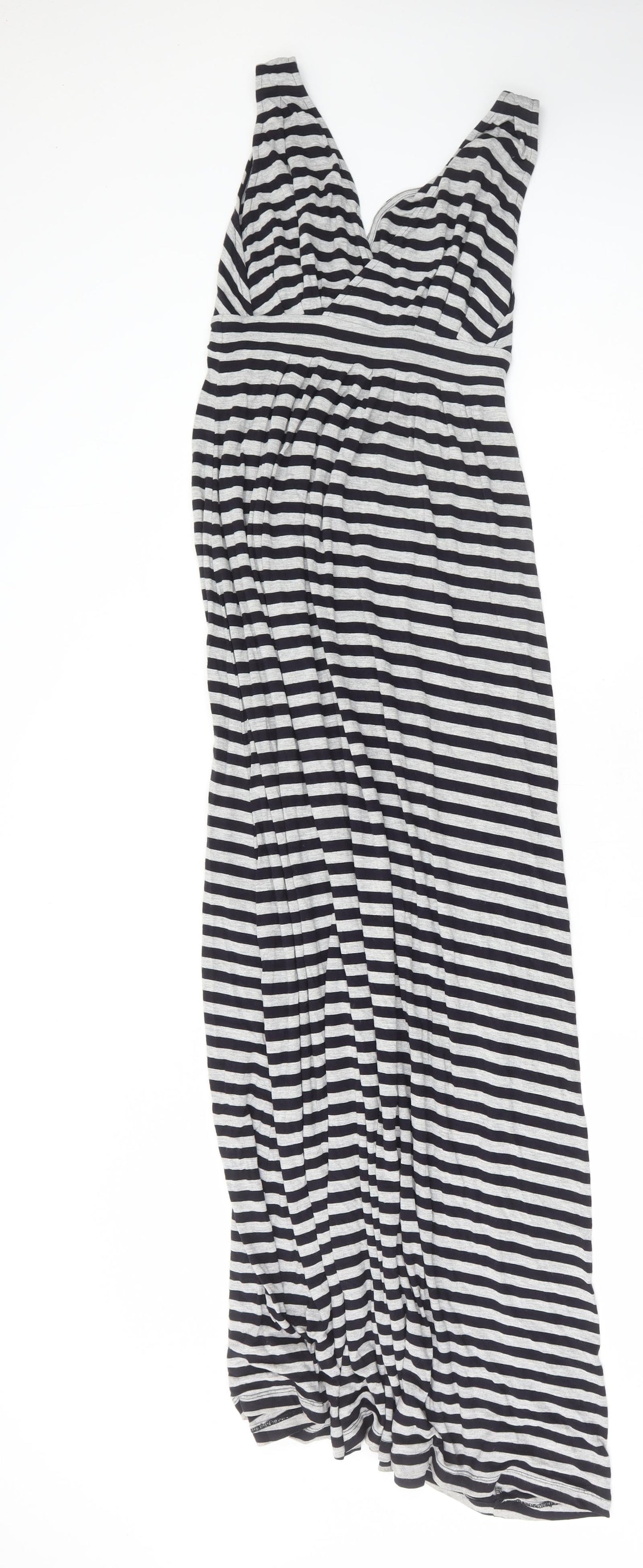 The White Company Womens Grey Striped Viscose Maxi Size XS V-Neck Pullover