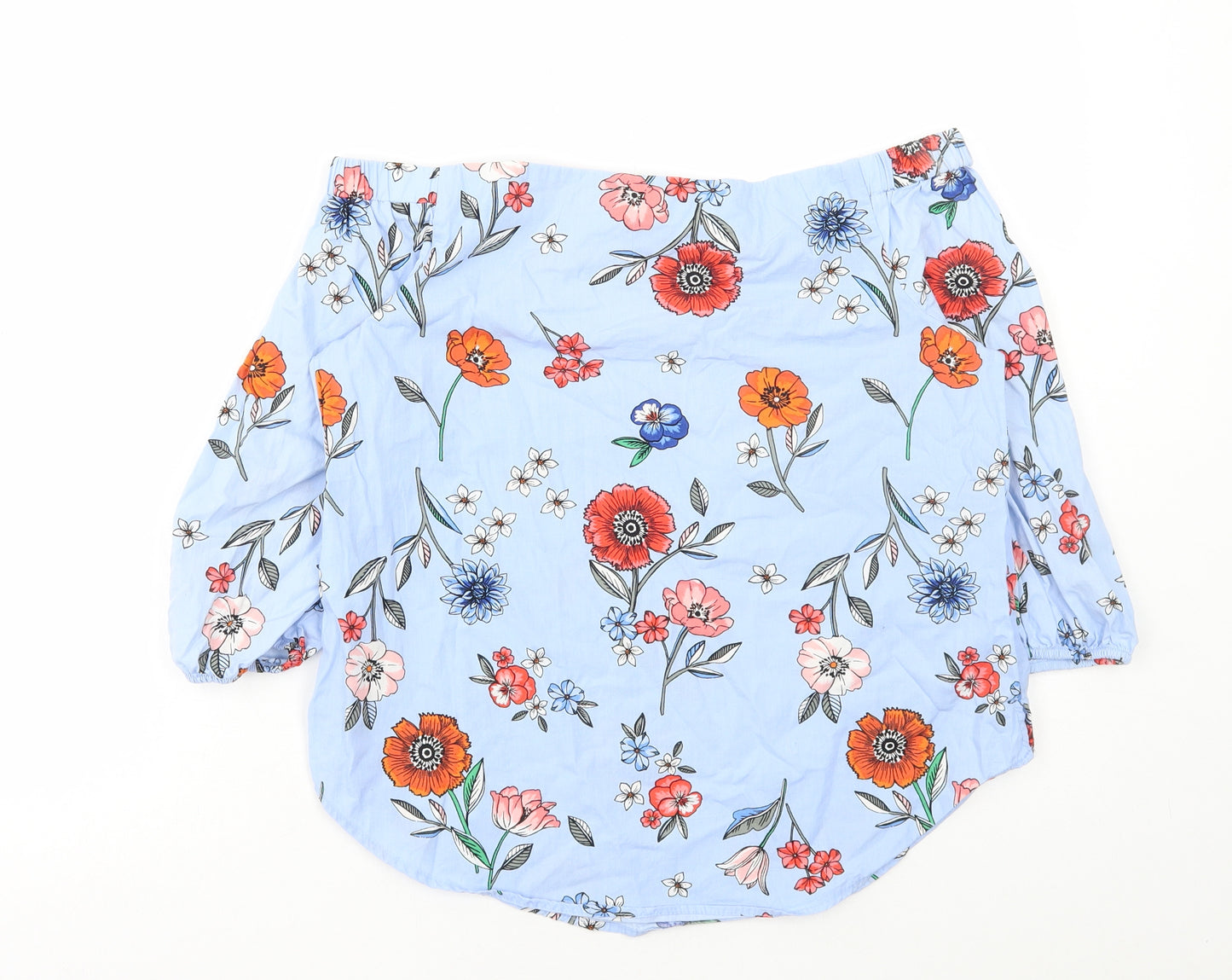 New Look Womens Blue Floral Cotton Basic Blouse Size 10 Off the Shoulder