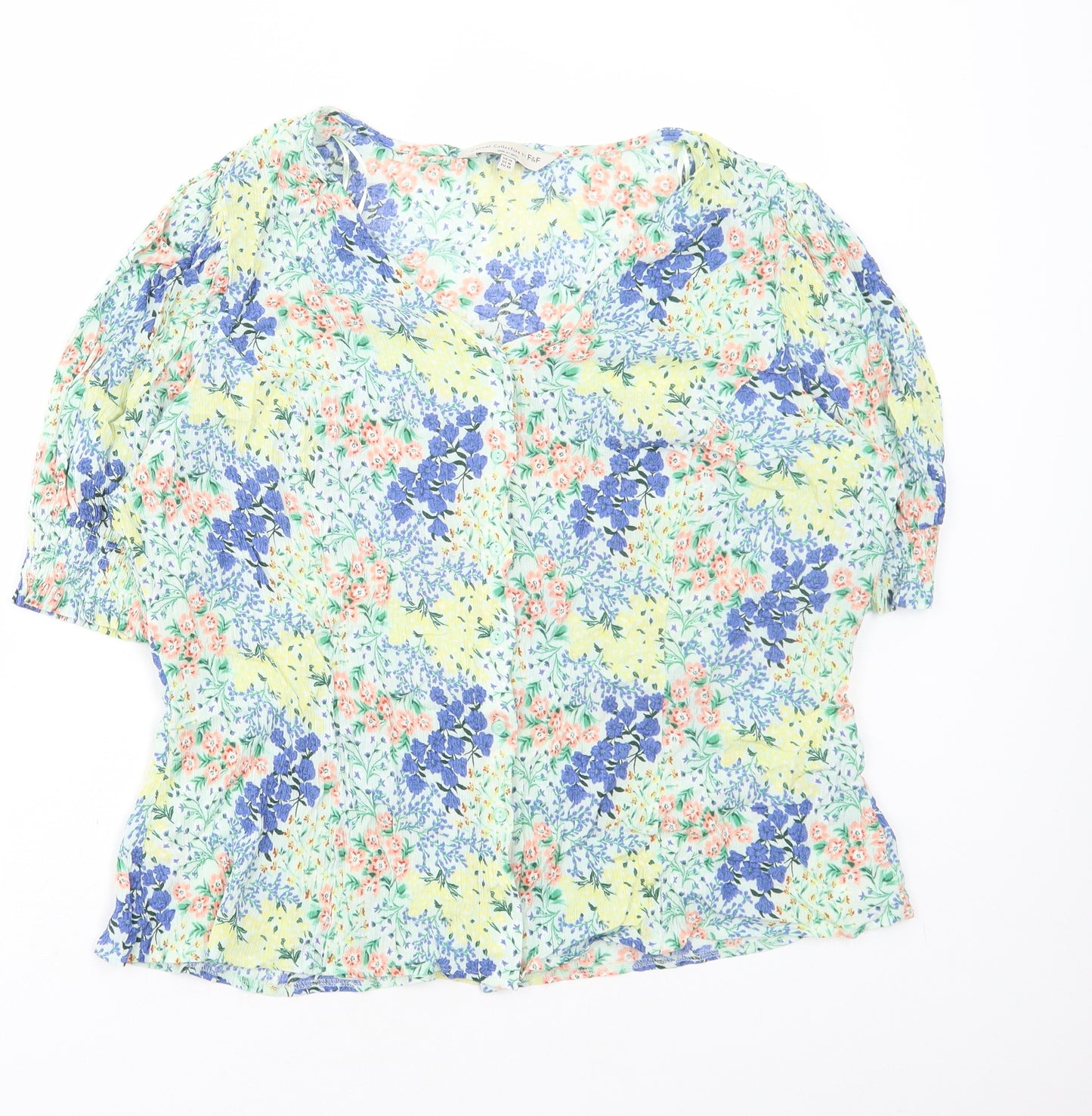 F&F Womens Multicoloured Floral Viscose Basic Blouse Size 20 V-Neck