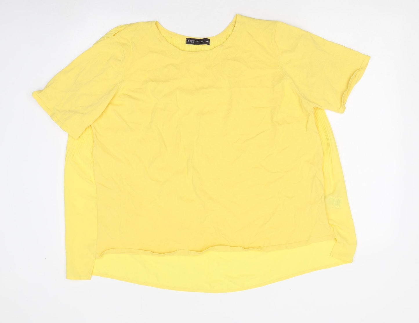 Marks and Spencer Womens Yellow Polyester Basic T-Shirt Size 16 Round Neck