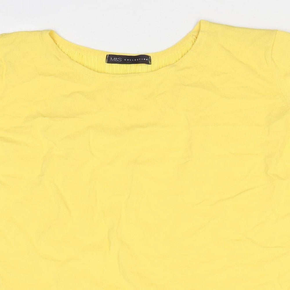 Marks and Spencer Womens Yellow Polyester Basic T-Shirt Size 16 Round Neck