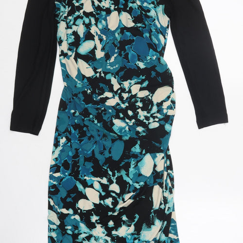 Coast Womens Black Geometric Polyester Pencil Dress Size 12 Boat Neck Button