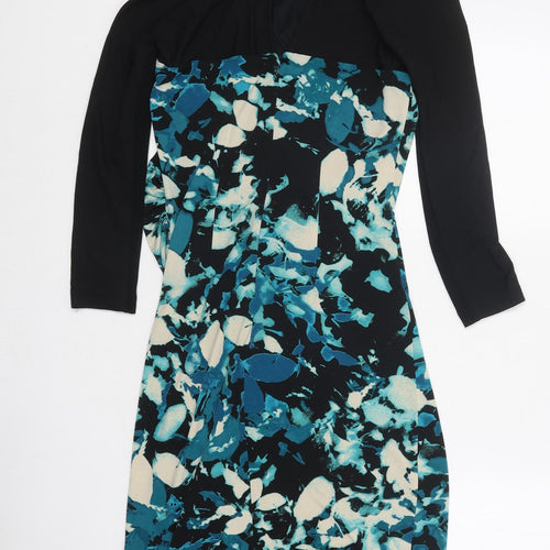 Coast Womens Black Geometric Polyester Pencil Dress Size 12 Boat Neck Button
