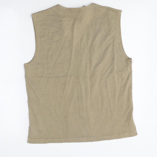 Poppy Womens Beige Polyester Basic Button-Up Size 16 V-Neck