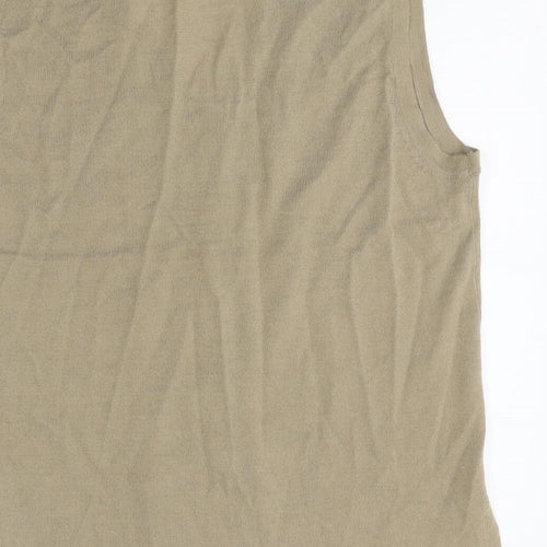 Poppy Womens Beige Polyester Basic Button-Up Size 16 V-Neck