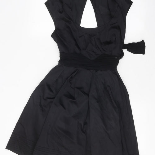 Warehouse Womens Black Polyester A-Line Size 10 Scoop Neck Button