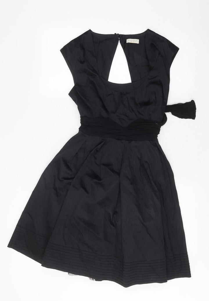 Warehouse Womens Black Polyester A-Line Size 10 Scoop Neck Button
