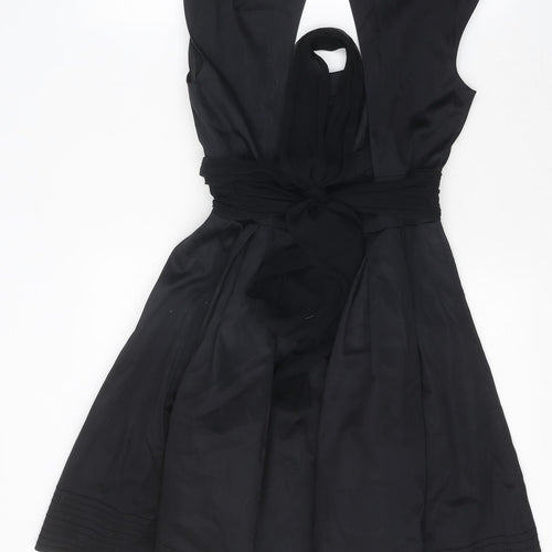 Warehouse Womens Black Polyester A-Line Size 10 Scoop Neck Button