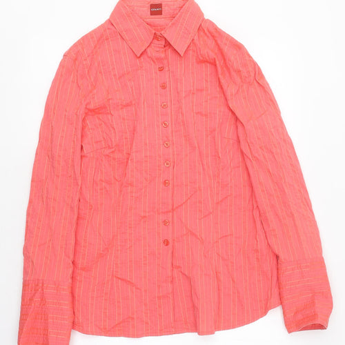 Olsen Womens Pink Striped Polyester Basic Button-Up Size 12 Collared