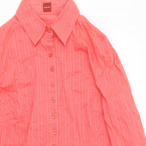 Olsen Womens Pink Striped Polyester Basic Button-Up Size 12 Collared