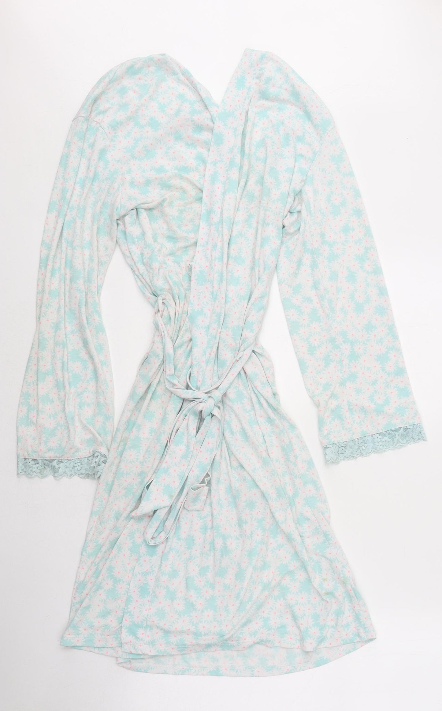 TU Womens Blue Floral Polyester Kimono Robe Size L Tie - Frill