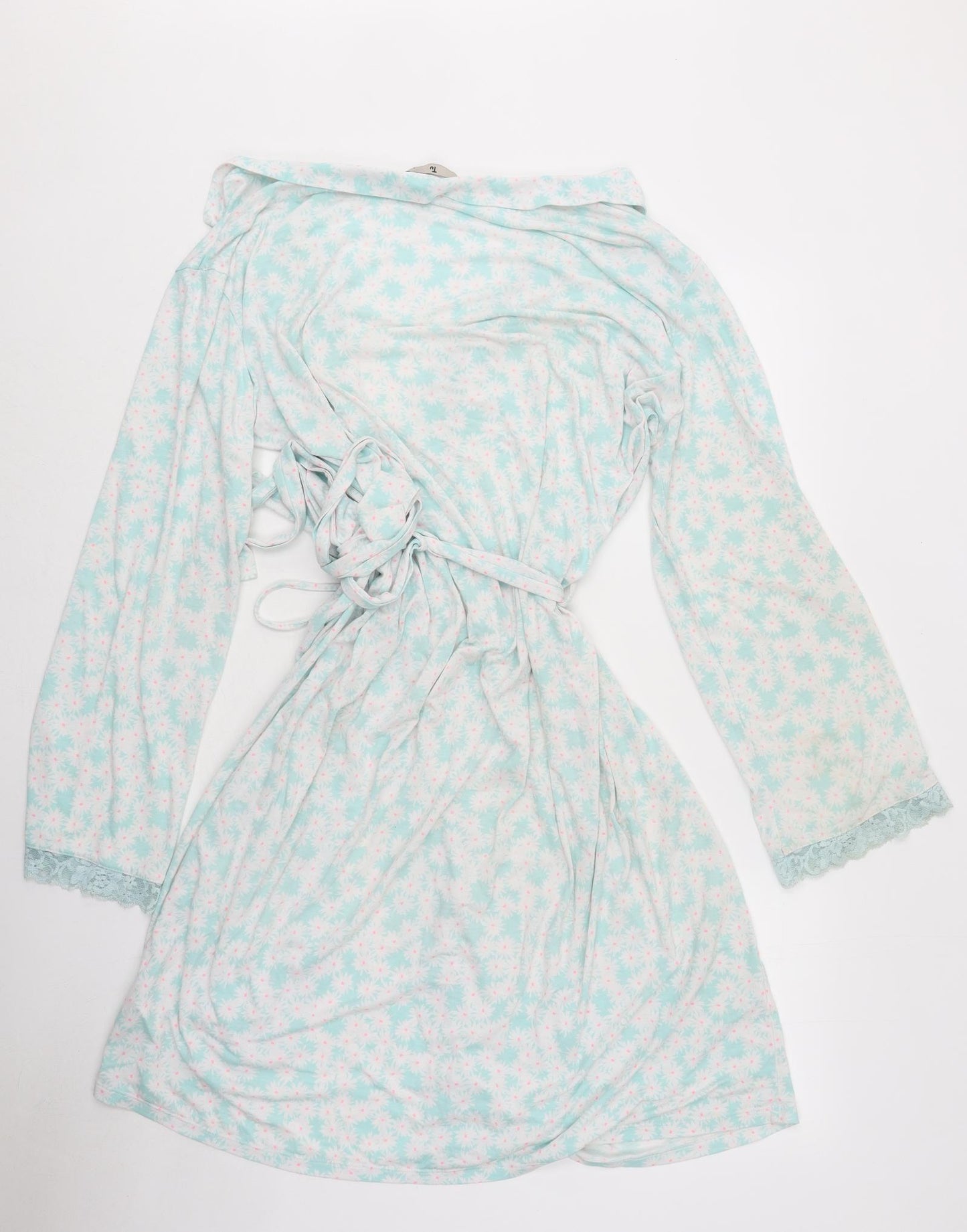 TU Womens Blue Floral Polyester Kimono Robe Size L Tie - Frill