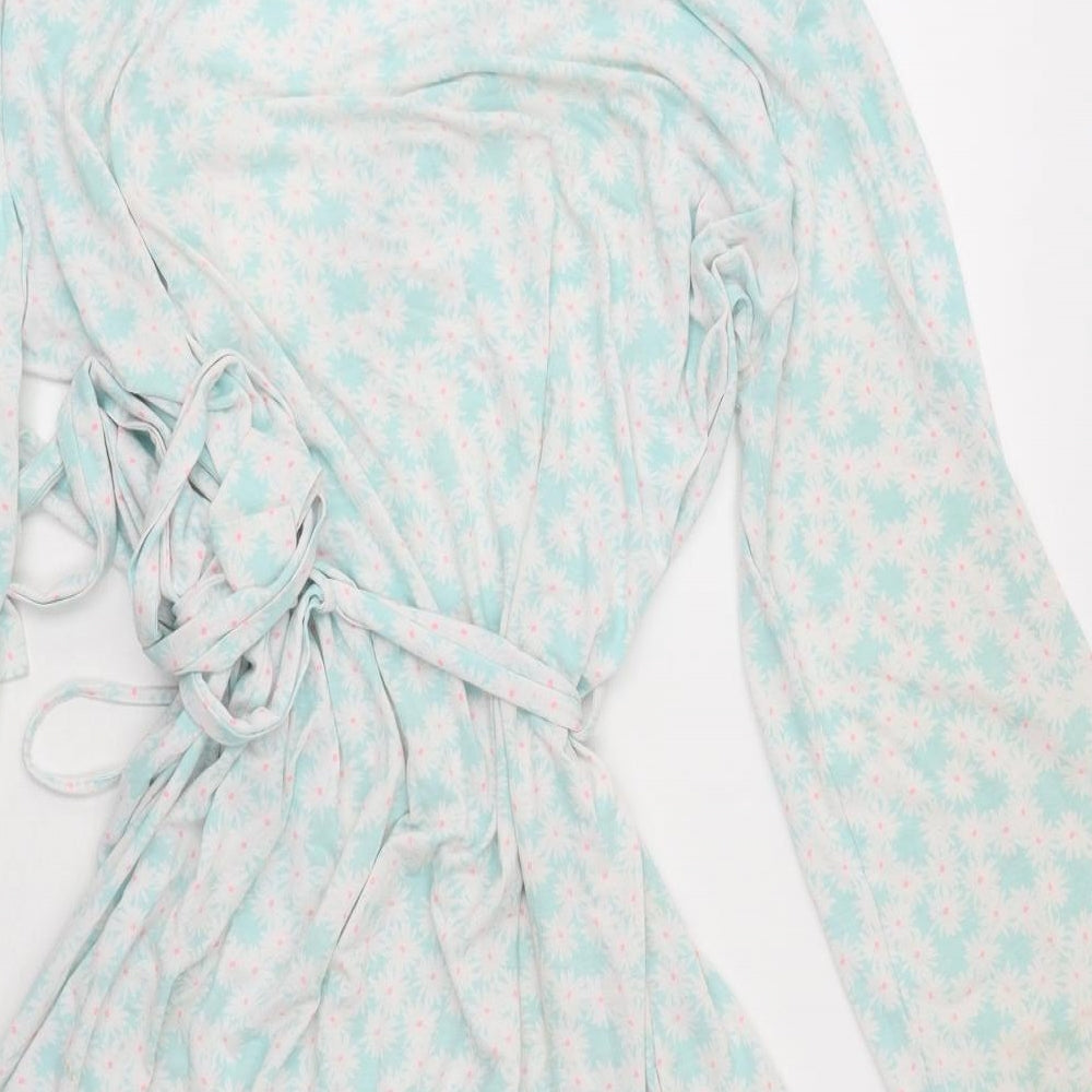 TU Womens Blue Floral Polyester Kimono Robe Size L Tie - Frill