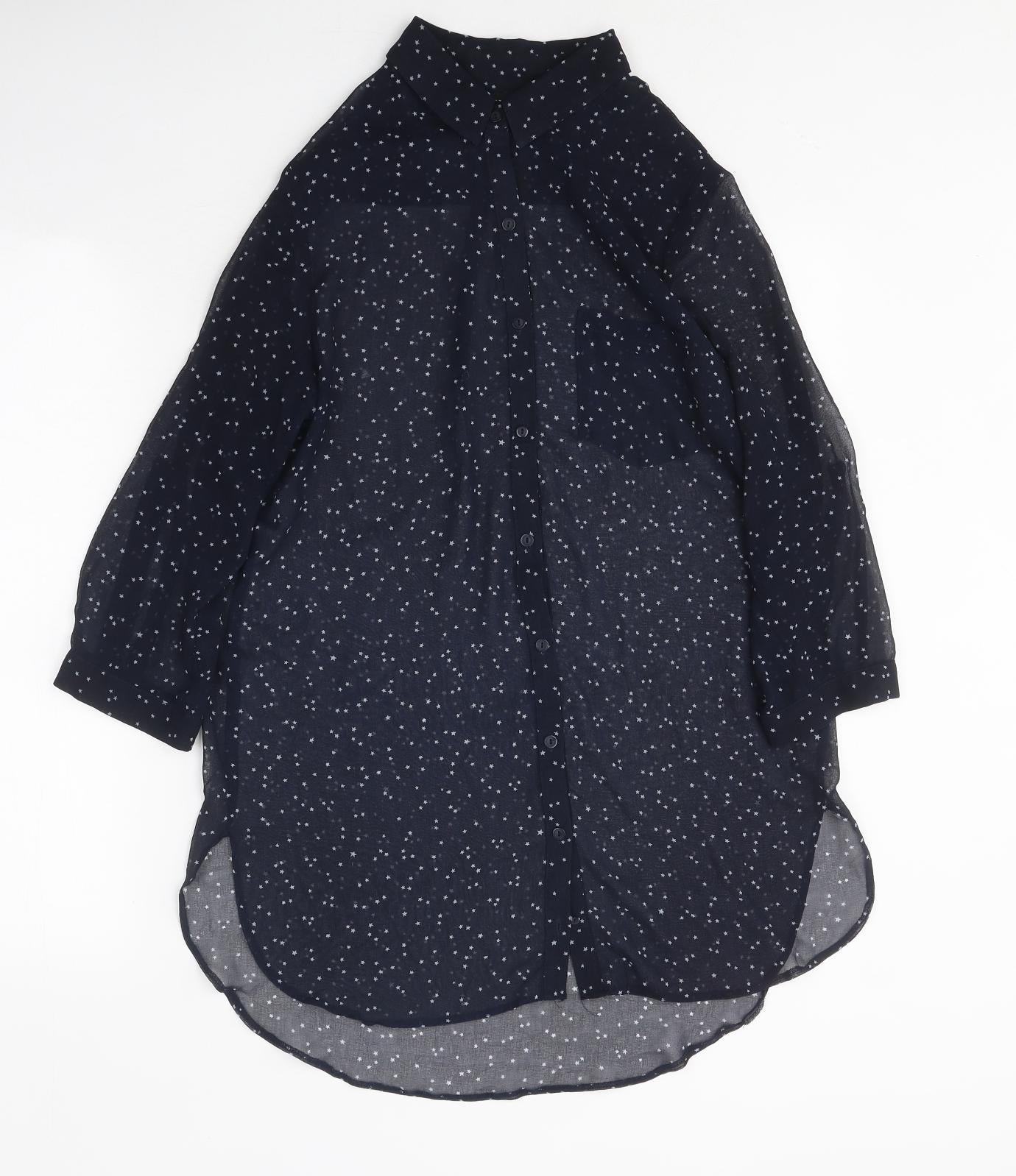 Dorothy Perkins Womens Blue Geometric Polyester Tunic Button-Up Size 12 Collared