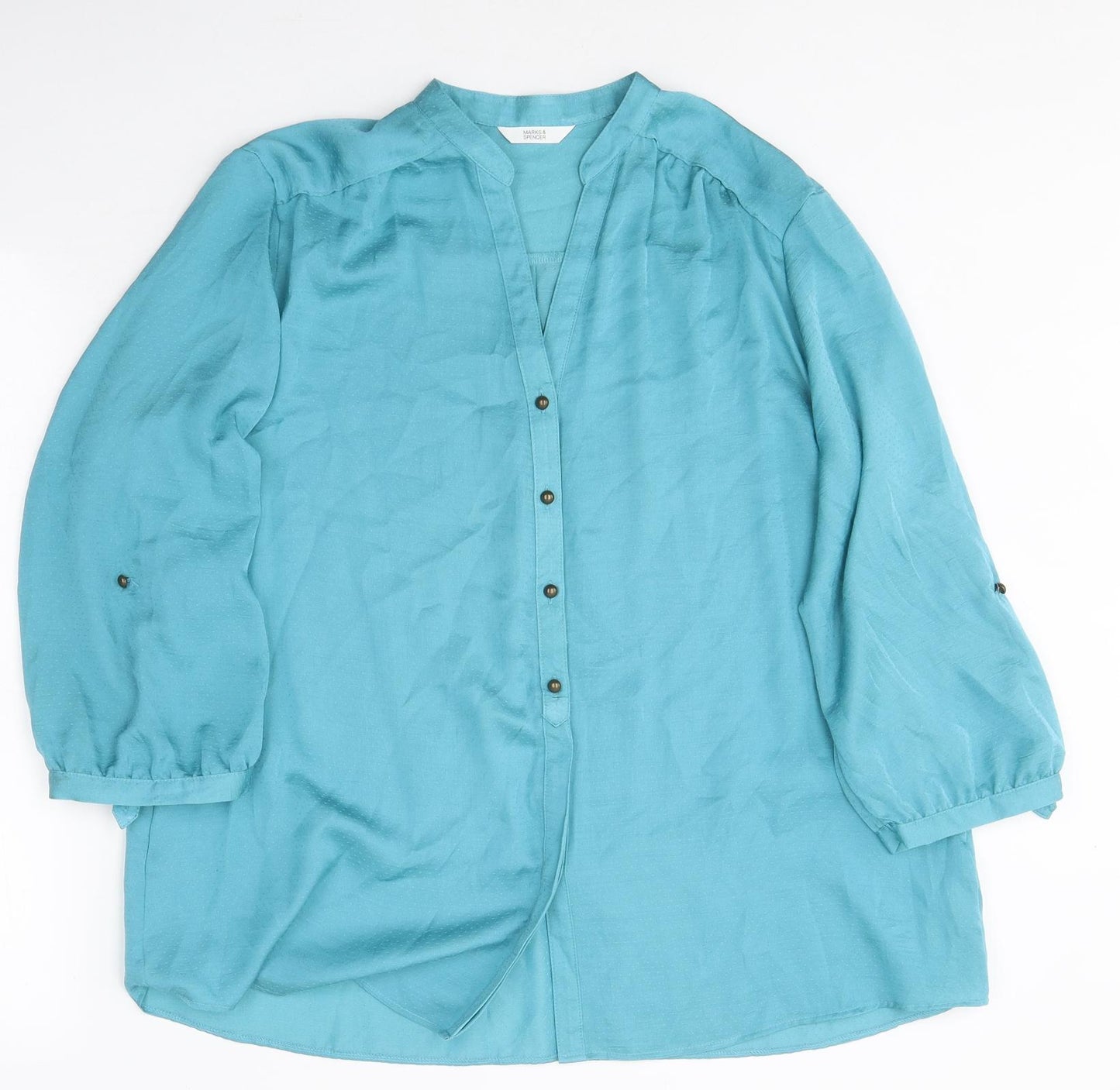 Marks and Spencer Womens Blue Polyester Basic Blouse Size 20 V-Neck