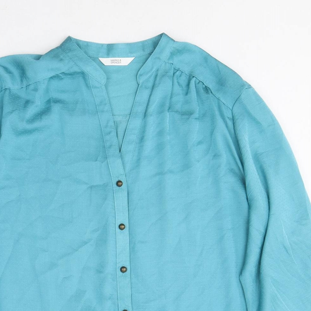 Marks and Spencer Womens Blue Polyester Basic Blouse Size 20 V-Neck