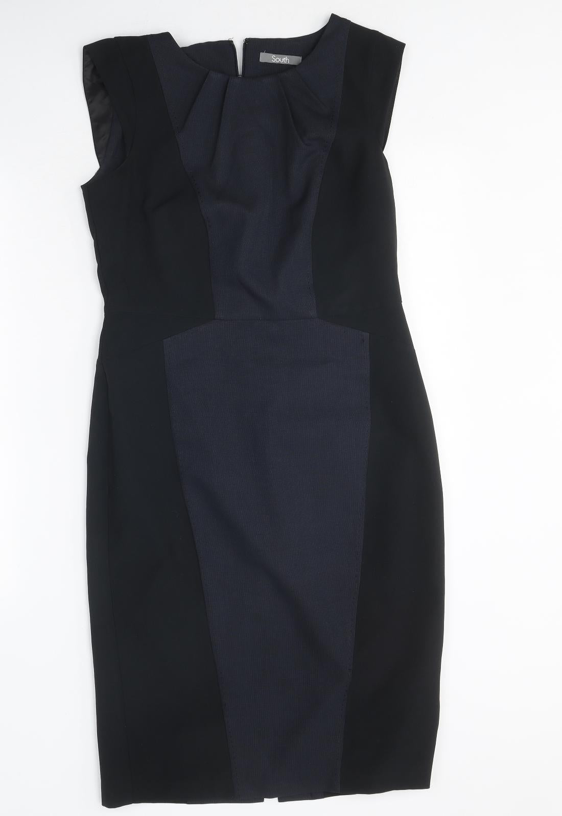 South Womens Black Colourblock Polyester Shift Size 10 Round Neck Zip