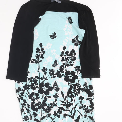 BHS Womens Blue Floral Polyester Slip Dress Size 10 Round Neck Pullover - Butterflies