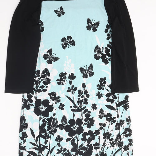 BHS Womens Blue Floral Polyester Slip Dress Size 10 Round Neck Pullover - Butterflies