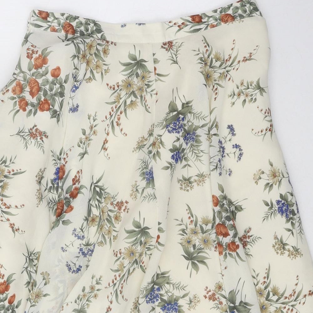 St Michael Womens Multicoloured Floral Polyester Pleated Skirt Size 14 Zip