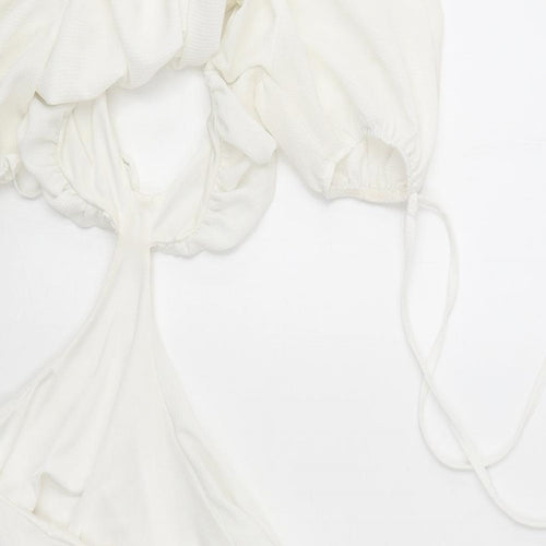 Missguided Womens White Polyester Mini Size 6 Off the Shoulder Tie