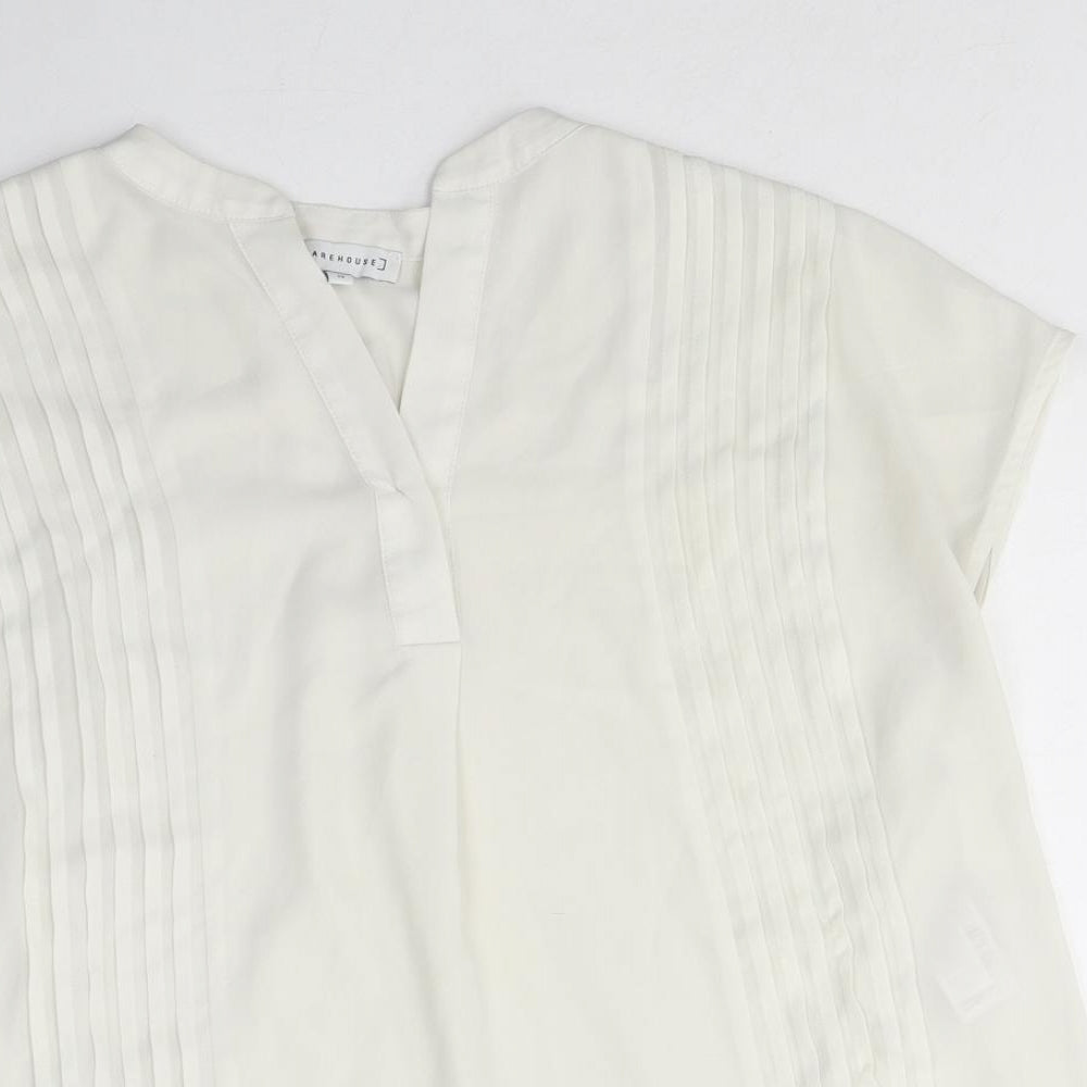 Warehouse Womens Ivory Polyester Basic Blouse Size 12 Collared