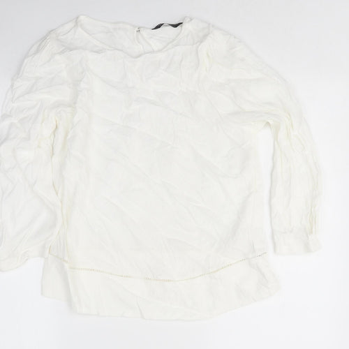 Marks and Spencer Womens White Polyester Basic Blouse Size 8 Round Neck