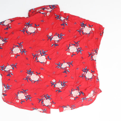 Divided Womens Red Floral Polyester Basic Blouse Size 6 Collared