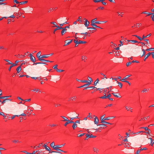 Divided Womens Red Floral Polyester Basic Blouse Size 6 Collared