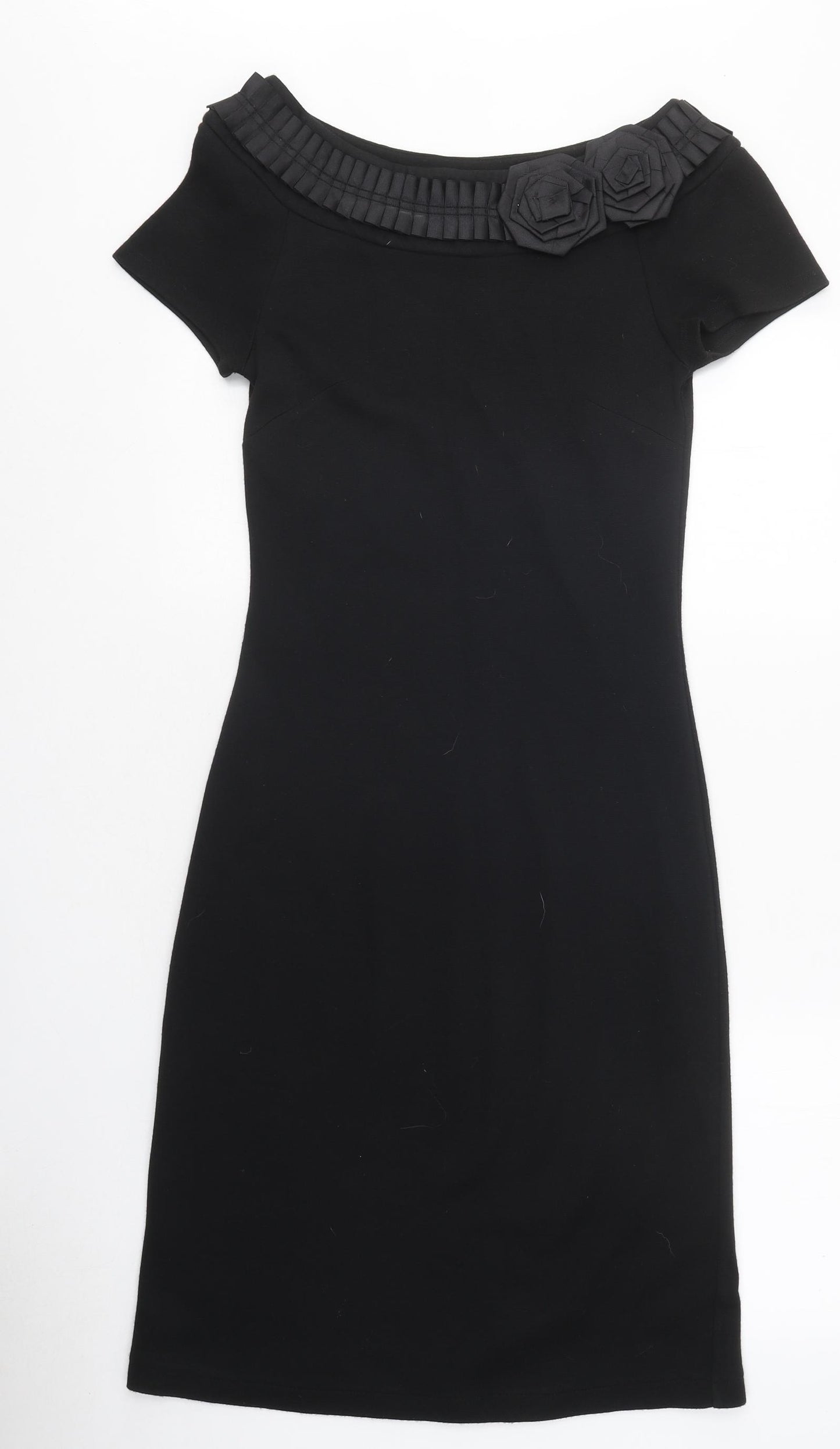 Marks and Spencer Womens Black Polyester A-Line Size 10 Boat Neck Pullover - Flower