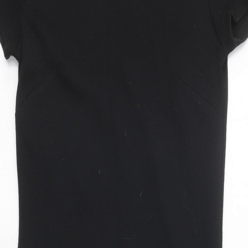 Marks and Spencer Womens Black Polyester A-Line Size 10 Boat Neck Pullover - Flower