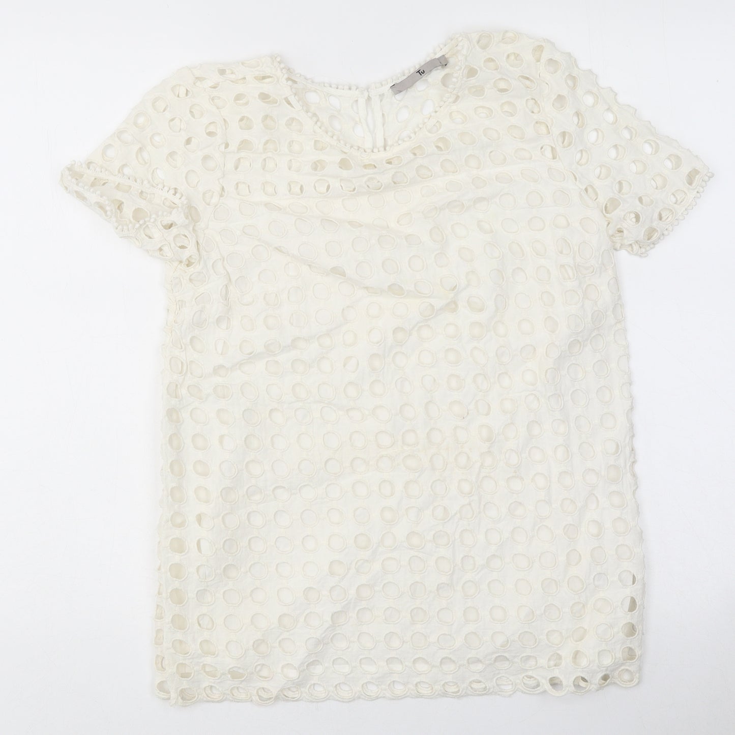 TU Womens White Polyester Basic T-Shirt Size 8 Round Neck