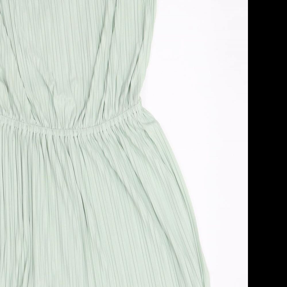 Zara Womens Green Polyester Skater Dress Size L V-Neck Pullover