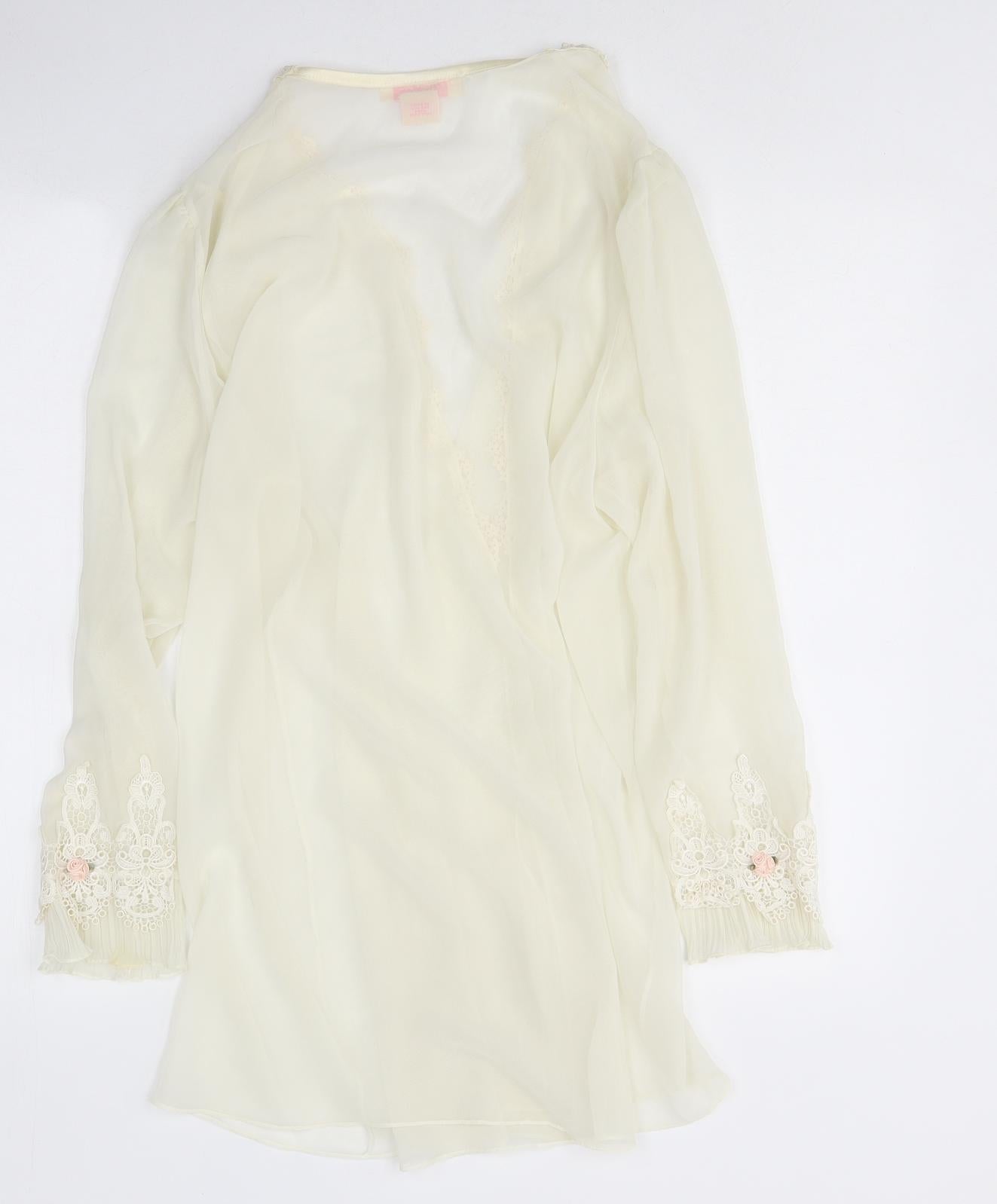 Preworn Womens Ivory Floral Polyester Kaftan Robe Size S