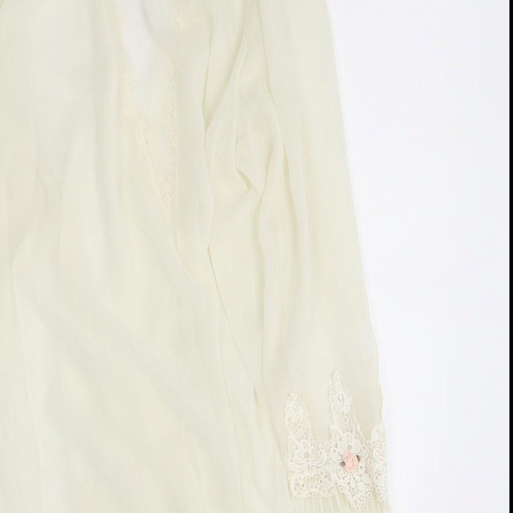 Preworn Womens Ivory Floral Polyester Kaftan Robe Size S