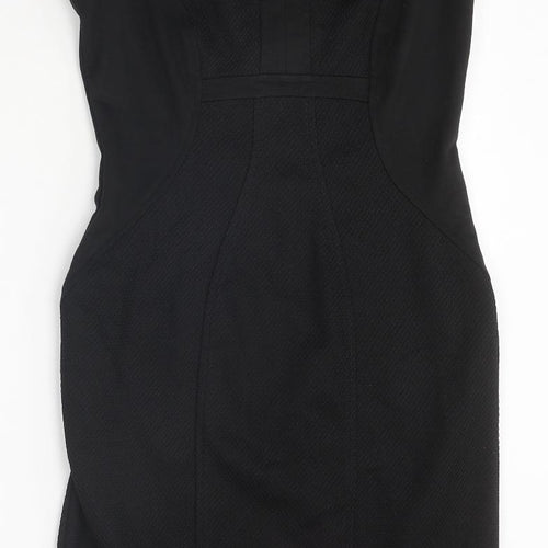 NEXT Womens Black Polyester Pencil Dress Size 10 V-Neck Zip